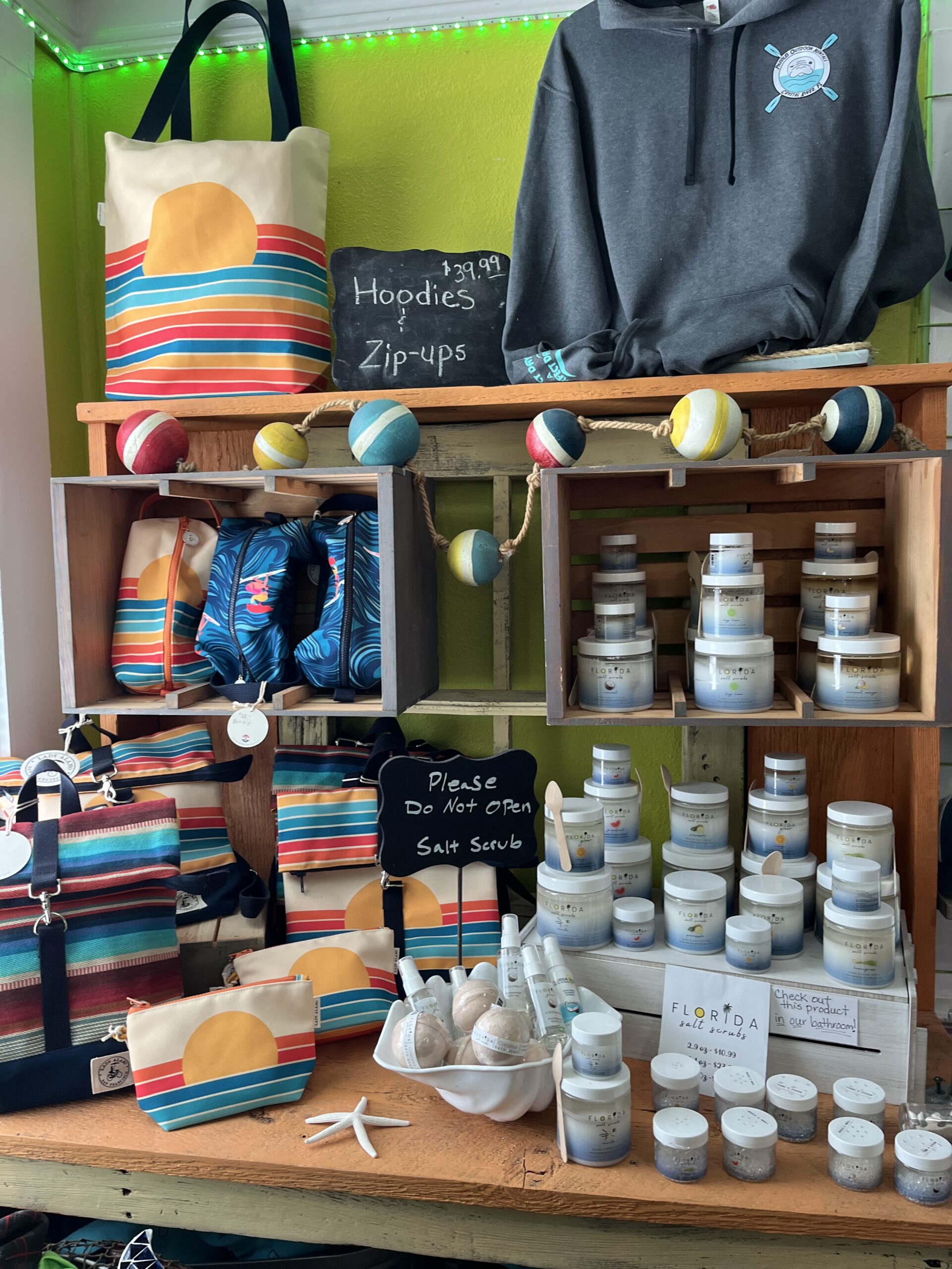 a close up of many items on the counter