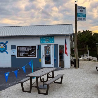 a bench in front of a building